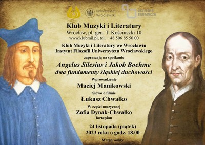 image: Silesius i Boehme - dwa fundamenty śląskiej duchowości: spotkanie w Klubie Muzyki i Literatury we Wrocławiu