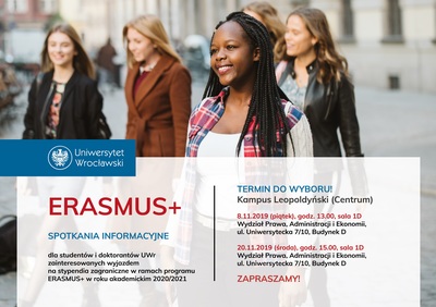 image: SPOTKANIE INFORMACYJNE dla studentów UWr  nt. Erasmus+ 2020/2021